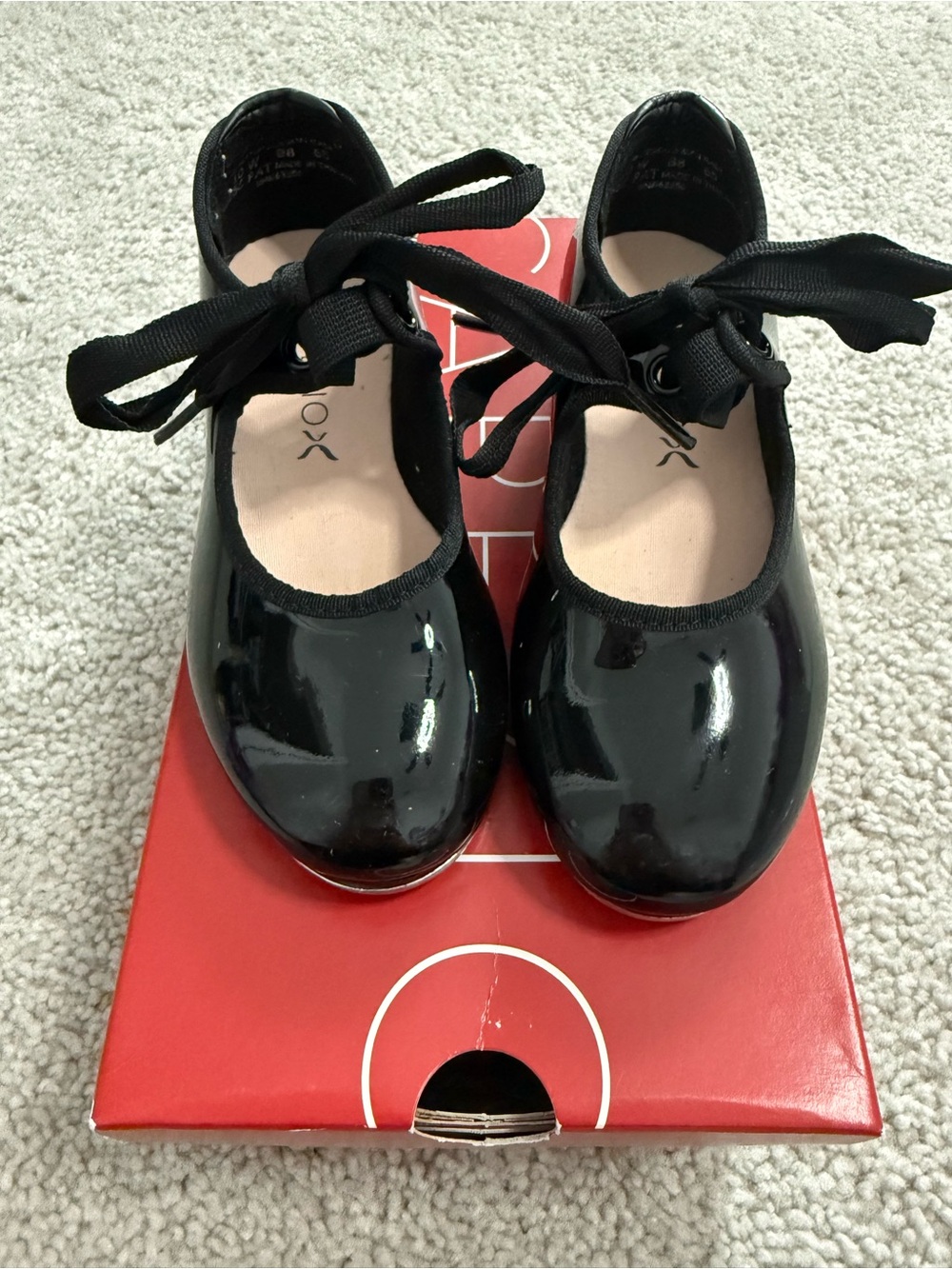 Girls Black Dance / Tap Shoes with Ribbon Tie Size 10